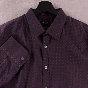 Paul Smith Polka Dot Button‎ Down Shirt Mens Size Medium Burgundy Tailored Fit